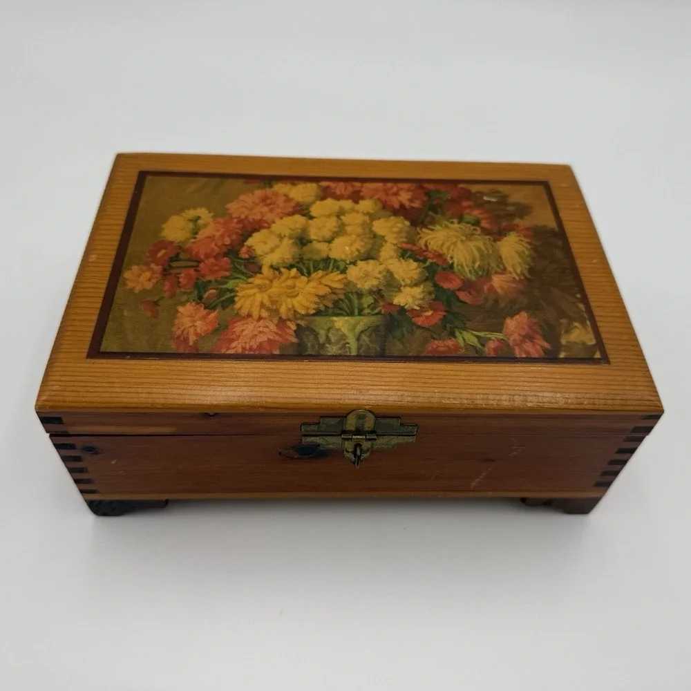 Vintage Cedar Jewelry Box, Sewing Box, Trinket Box or Stationary Box W/ Lock Key